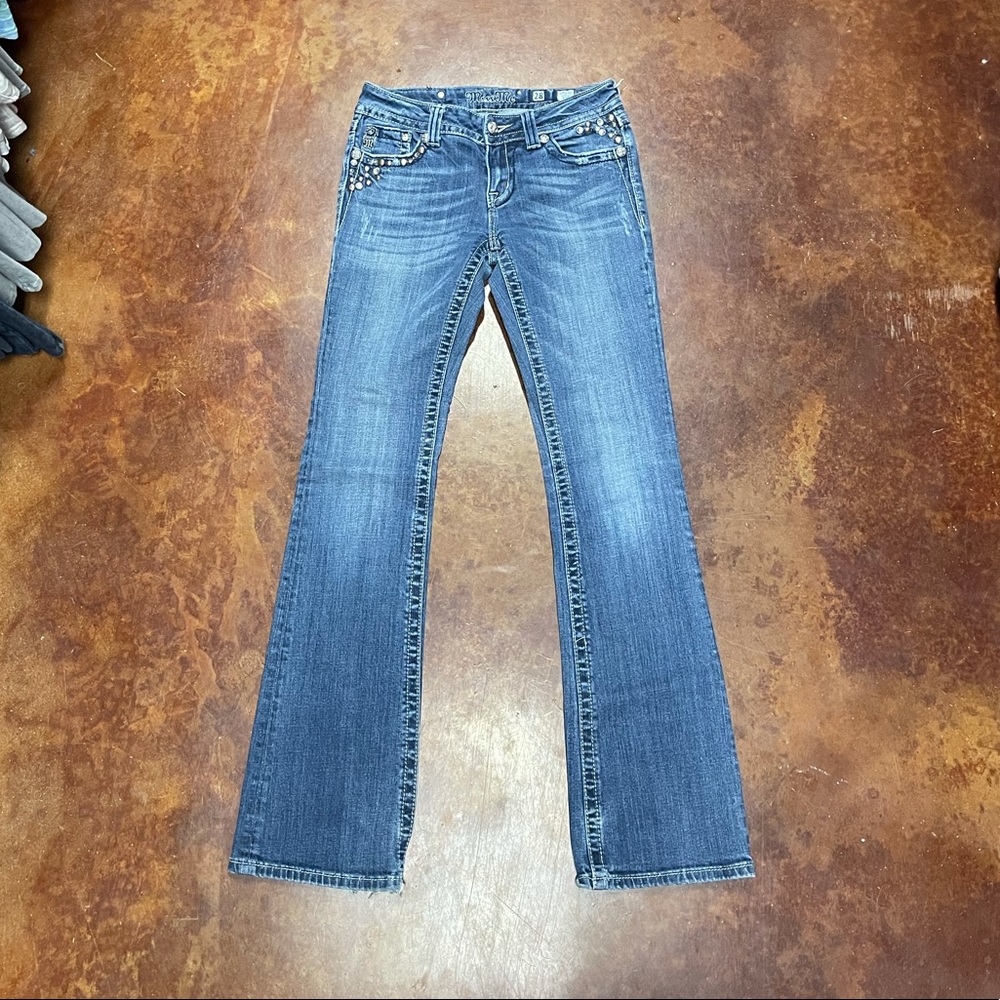 Miss Me bejeweled flap pocket boot cut jeans sz 28